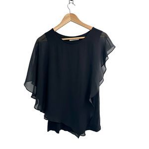 Isnana‎ Black Sheer Overlay Assymetric Top